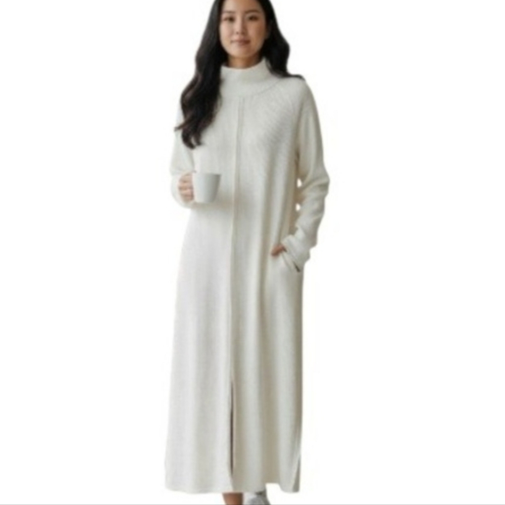 We The Free Cream Mock Neck Long Sleeve Knit Maxi Dress Size Medium